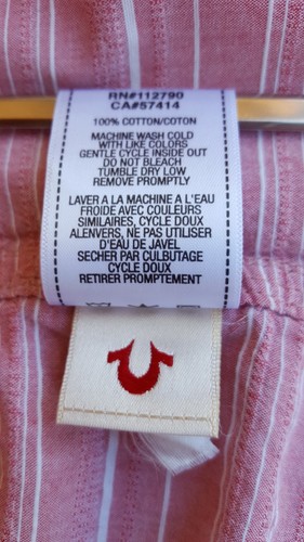 TRUE RELIGION Men’s Multi-color Striped Cotton Button Front Short Sleeve Shirt L - Picture 7 of 12