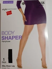 Hanes Plus Size Stylessentials Body Shaper Pantyhose Silky Sheer BLACK 1x/2x