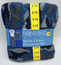 Boys Size S 7/8 Saint Eve 3-Piece Set Long Sleeve Sleepwear Pajamas Blue Camo