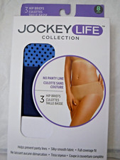 Jockey Life 3 Hip Briefs Size 8 Womens panties No Panty Line Stretch Blue Mix