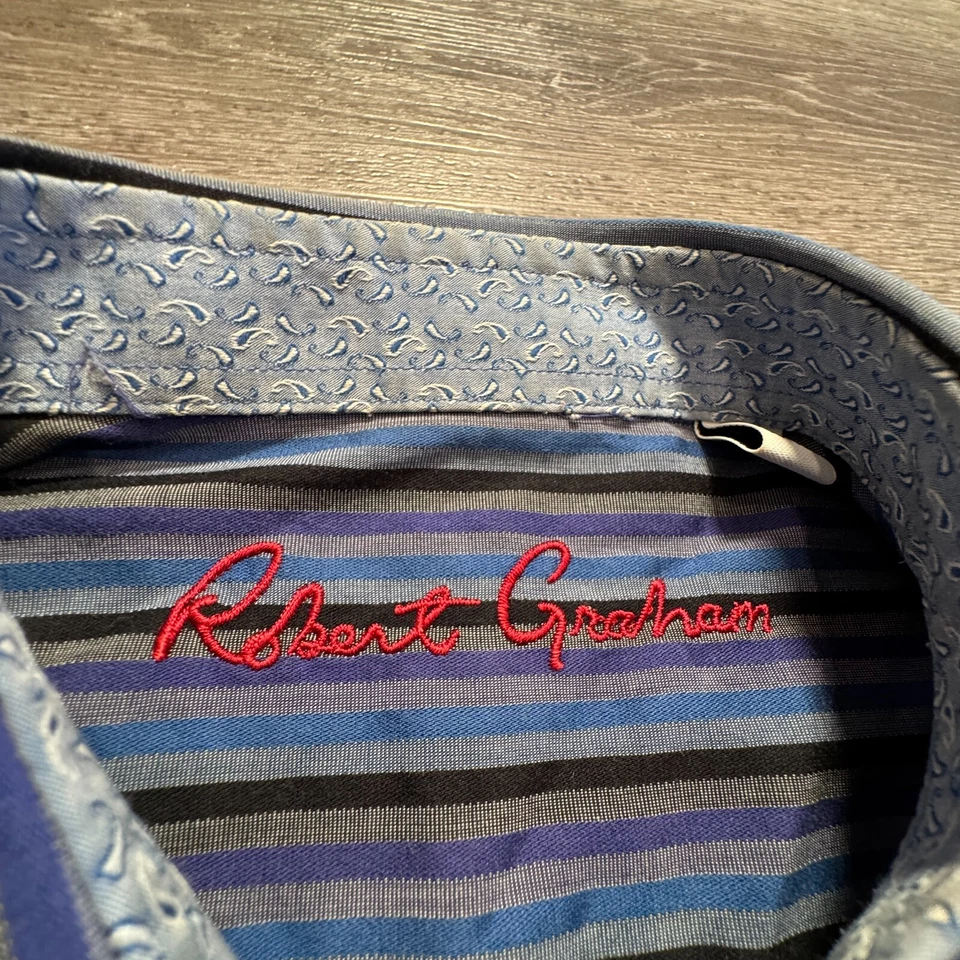 Robert Graham Shirt Youth Large 14-16 Pruple Stripe Preppy Flip Cuff Boys Casual - Image 2 of 4