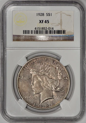 1928 Peace Silver Dollar $1 NGC XF45 - Looks AU!