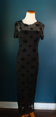 knee length dresses for ladies Starry Night Black Maxi Dress with Mesh Overlay Black / L main image 0