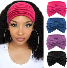 Women's Wide Turban Headbands Pack of Four Knotted Vintage Stretchy Hair
