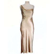 Princess Polly Midi Slip Dress Womens 6 Gold Satin Cowl Neck Slit Party NWT Flaw