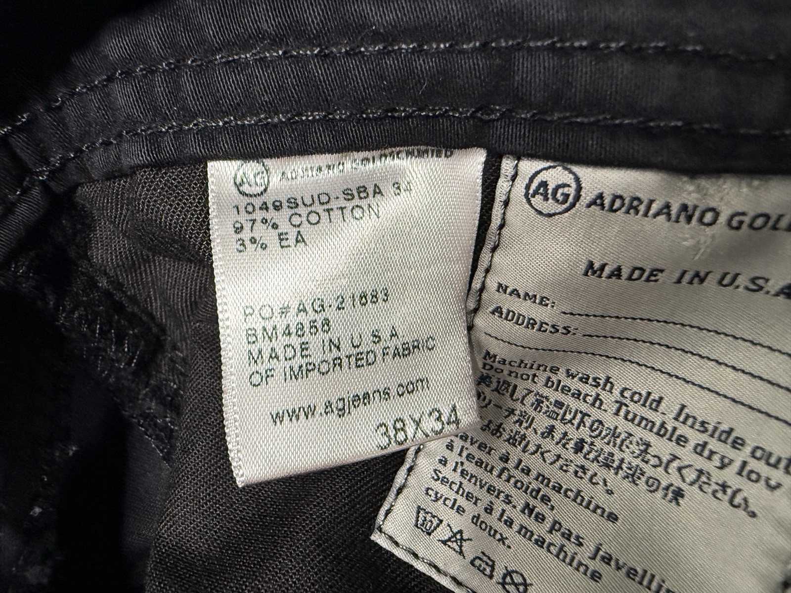 AG Adriano Goldschmied  Protege Straight Leg SUD Jeans Men’s 38x34 Black Sueded thumbnail 4