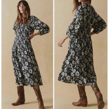 The Great. Cobblestone Midi Dress Women's Navy White Floral Size 3/L