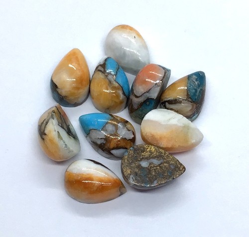 Pear Flat Back Oyster Copper Turquoise AAA Loose Gemstone For Assorted Jewelry - Picture 4 of 10