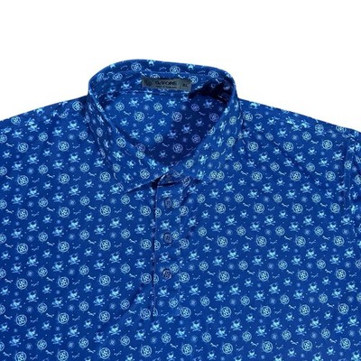 G/Fore Men's Size XL Performance Golf Polo Shirt Skull & Tees Print Blue SS