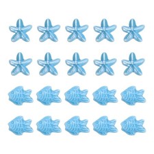 20 Pcs Fish Starfish Porcelain Beads, 8 mm Ceramic Handmade Beads, Lake Blue