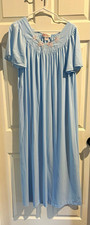 Shadowline Women's Blue Nylon Tricot Embroidered Floral Scoop Neck Gown L