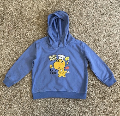 SHEIN Kids Blue Pullover Hoodie Cotton Fleece Chef Dino Graphic Print 5Y