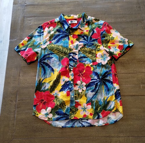 FINS Hawaiian Shirt Men's Floral All Over Print Hawiian Camp Size L Outdoor USA - Picture 1 of 10