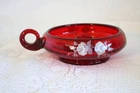 FENTON RUBY RED FINGER SINGLE LIGHT CANDLESTICK HOLDER WHITE FLOWERS Orig Label
