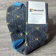 Sock Club Microsoft Teams Windows Gray &  Microsoft Blue Socks. Sz. Lg Brand New