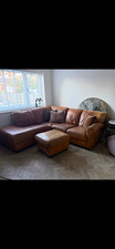 Barker & Stonehouse Brown Corner Chaise Sofa + Footstool Cowhide 4 Seater