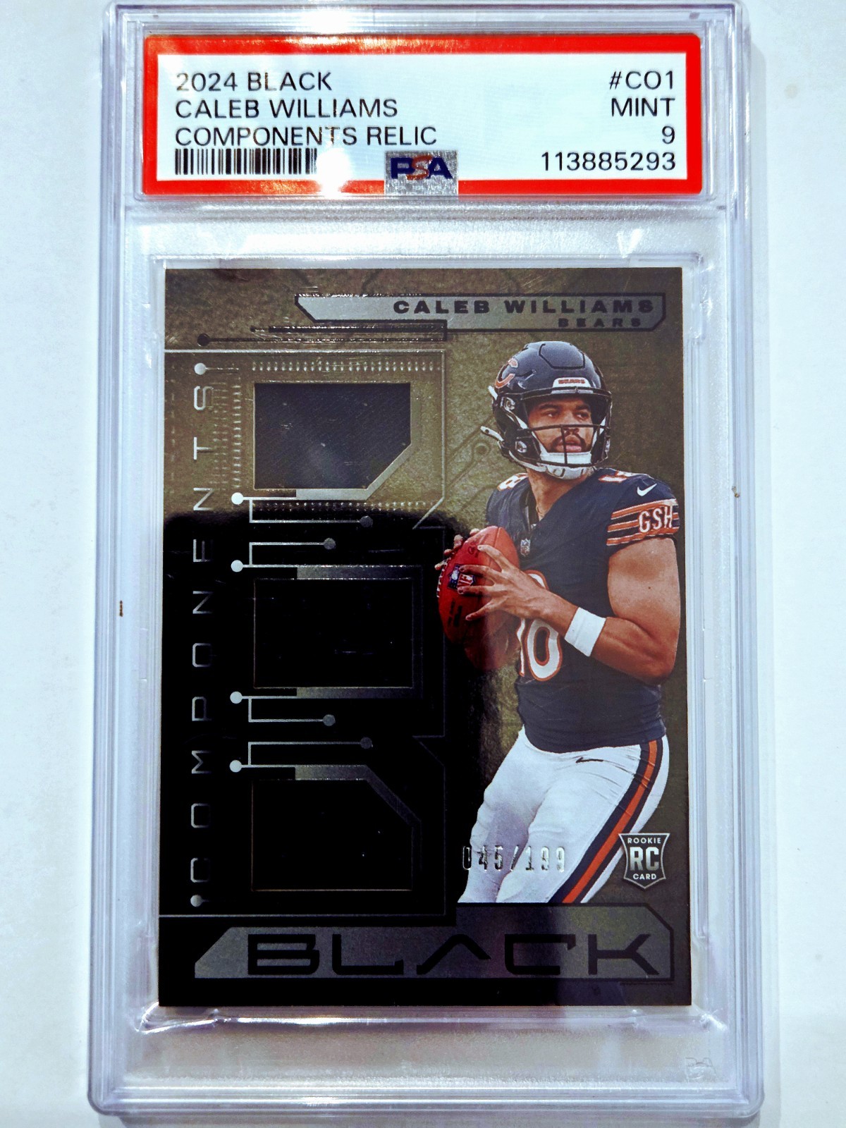 2024 Caleb Williams RC SP /199 Panini Black Triple Patch Rookie PSA 9 POP 3, 0^