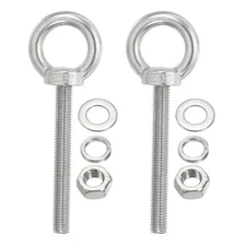 2Pcs M12 x 80mm 304 Stainless Steel Lifting Shoulder Eye Bolt with Nuts Washers