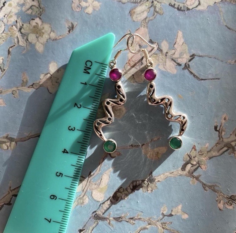 Handcrafted Silver Dangle Earrings Asymmetrical E… - image 2