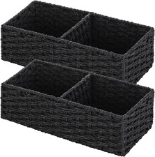 2 Section Wicker Storage Basket, Black Wicker Baskets, Toilet Tank Basket, Small
