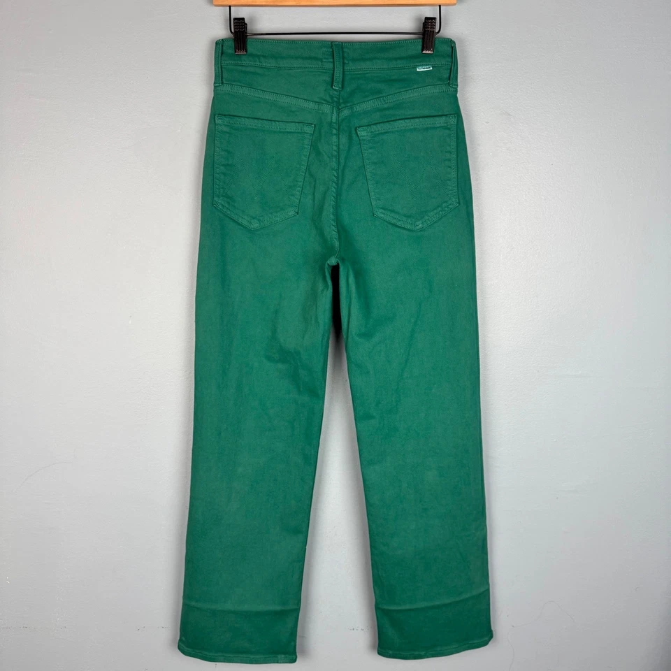 Pantalones de mezclilla Mother Rambler con cremallera al tobillo para mujer 27 verde tiro alto pierna recta 28" entrepierna Foto 3 de 4