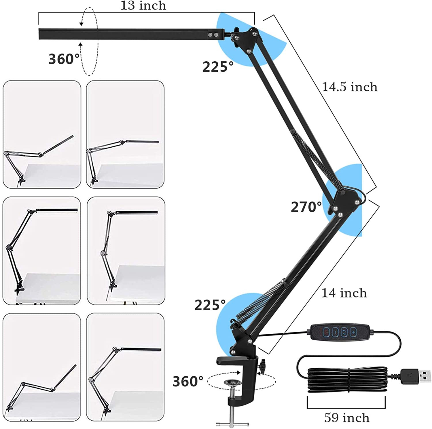 Lampada da Tavolo LED a Clip Dimmerabile - Luce Lettura USB Anti-Flicker - 3
