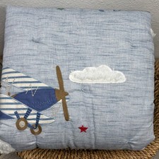POTTERY BARN KIDS AIRPLANE BABY/TODDLER QUILT, 36 X 50" VINTAGE PLANES  BLUE