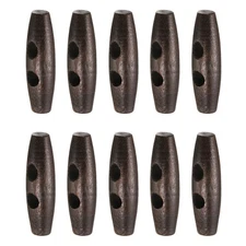 10pcs Wooden Toggle Buttons 40mm 2-Hole Wood Olive Sewing Button, Dark Brown