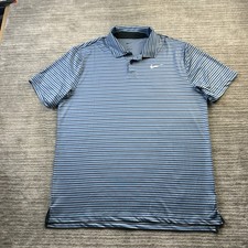 Nike Polo Shirt Mens Large Blue Striped Dri Fit Golf Tour