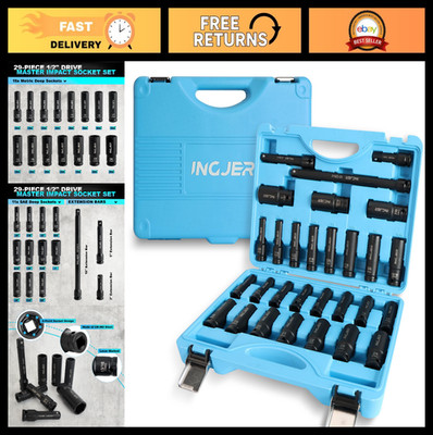 29PC Deep Impact Socket Set 1/2'' & 3/8'' | SAE & Metric, High Torque, 6 Point, Ex