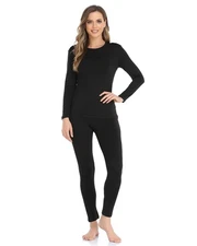 WEERTI Women's Thermal Long Johns Fleece Base Layer Cold Weather Top Bottom Blac
