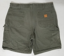 VTG Y2K CARHARTT B25 MOS Carpenter Duck Canvas LEATHER PATCH Shorts Sz. 38x8