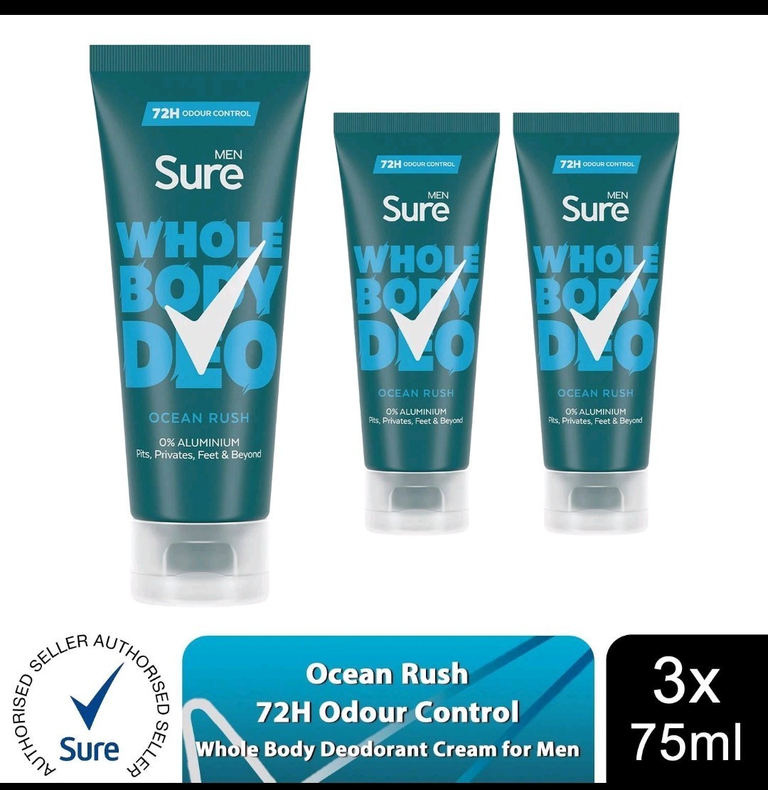 Sure Men Whole Body Deodorant Cream Ocean Rush with 72H Odour Control 75ml, 3 PK