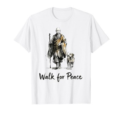 Minimalist Zen Art Walk for Peace Monks with Aloka Dog T-Shirt