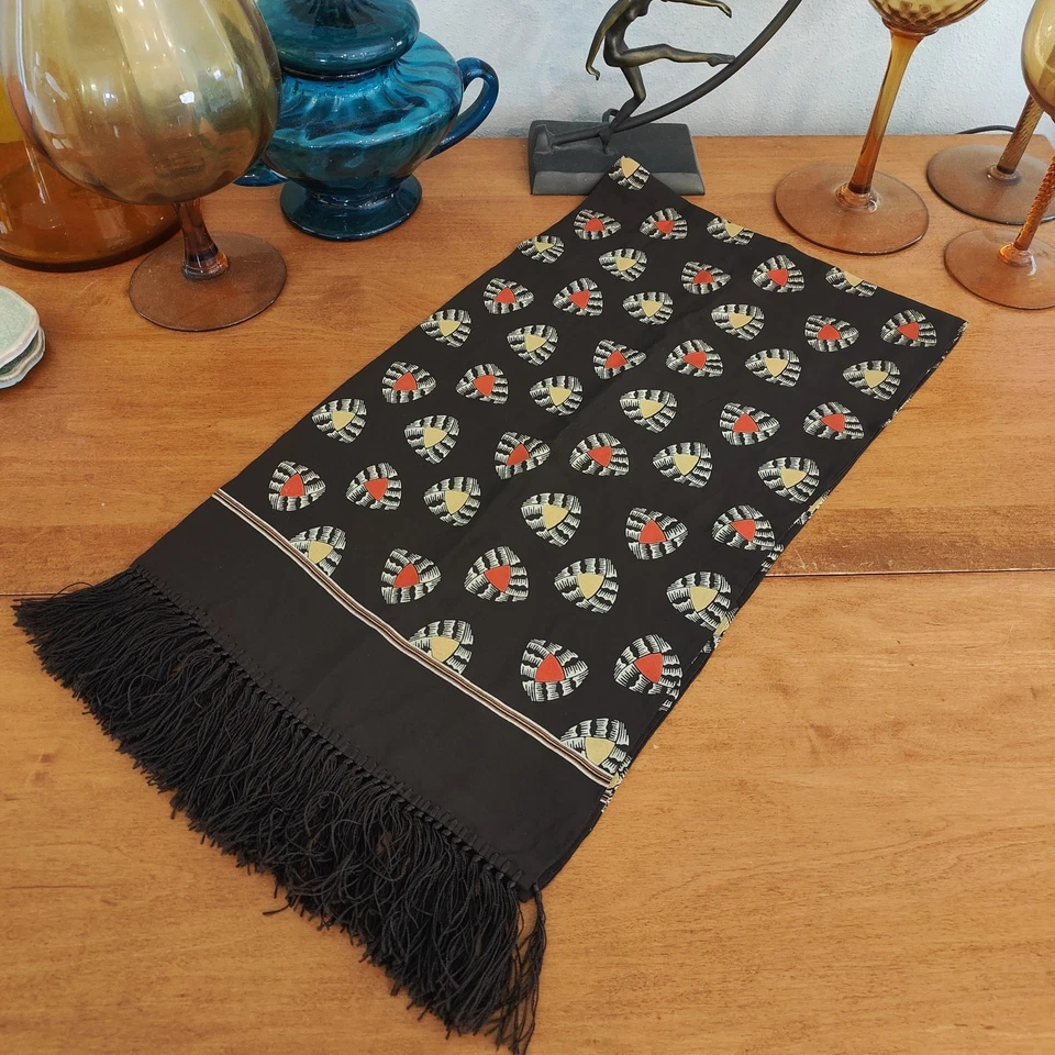 复古 1930 年代圆点 + 条纹男式丝绸歌剧围巾带FRINGE — 第 2/4 张图片