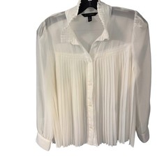 Banana Republic Women s Chiffon Pleated Blouse Ivory Long Sleeve Sz S/P NWOT