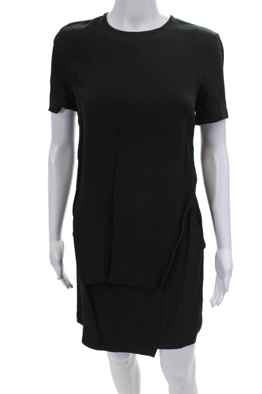 ALC Womens Short Sleeve Zippered Round Neck Mini Dress Solid Black Size 4
