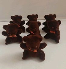 Lot of 7 Flocked dark Brown Bears Decor Craft
