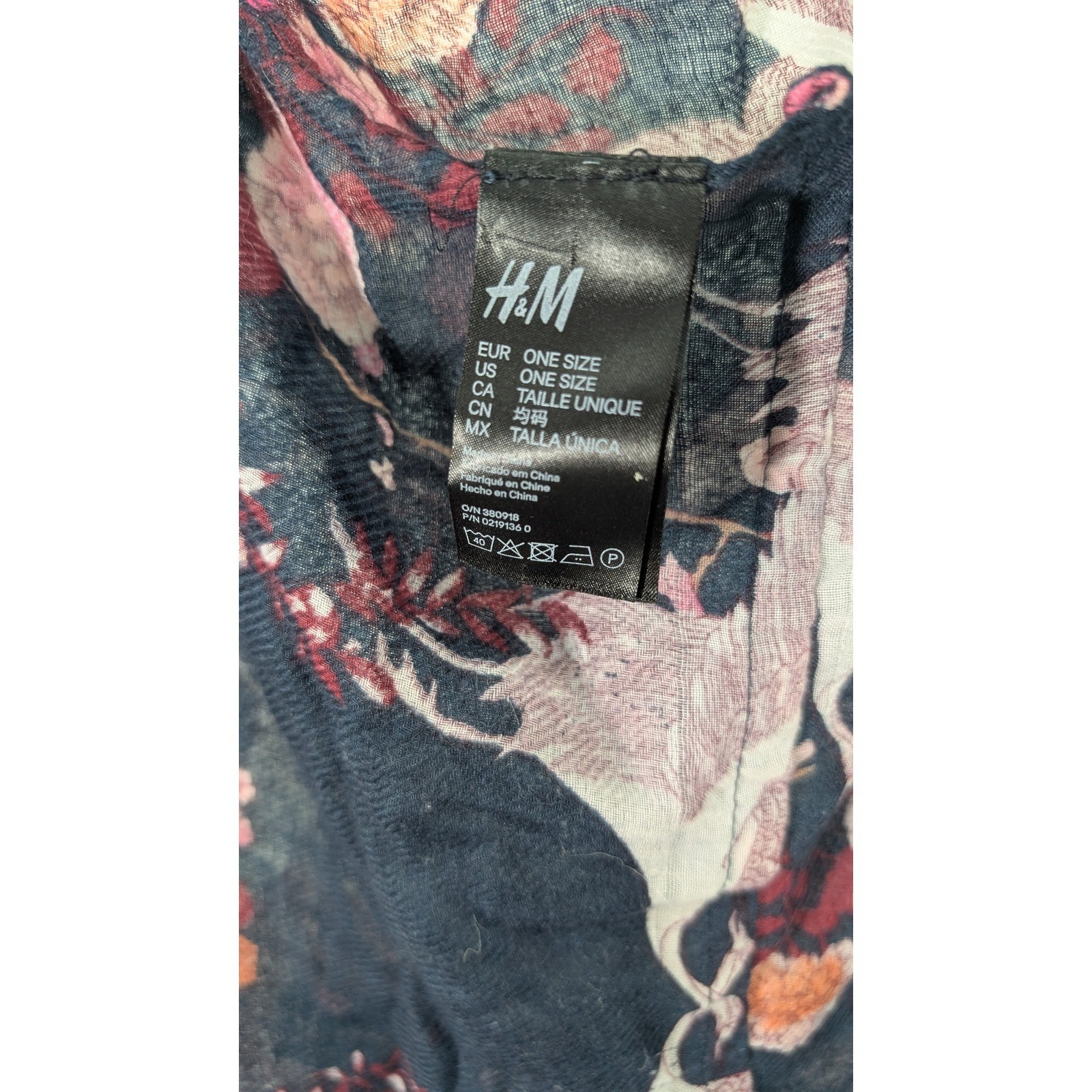 HM Womens Navy Blue Pink Floral Infinity Scarf Lightweight Gauzy Loop One Size