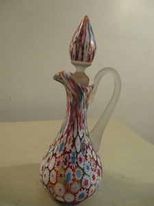 Vintage Millefiori Colorful Art Glass Cruet Bottle with Satin Stopper No Reserve