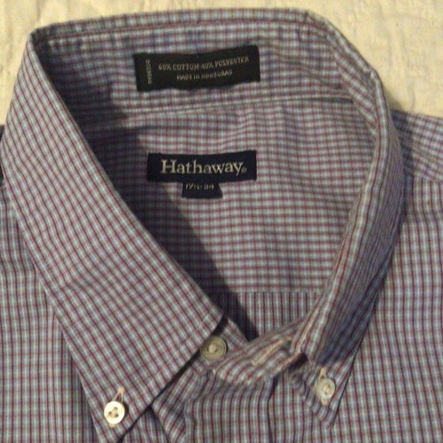 Hathaway Mens Shirt Size 17 1/2 -34 Button Up Long Sleeve - Picture 2 of 4