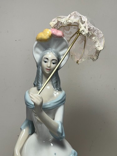 VINTAGE TENGRA PORCELAIN PASTEL LADY WOMAN WITH PARASOL UMBRELLA FIGURINE 13" - Picture 2 of 9