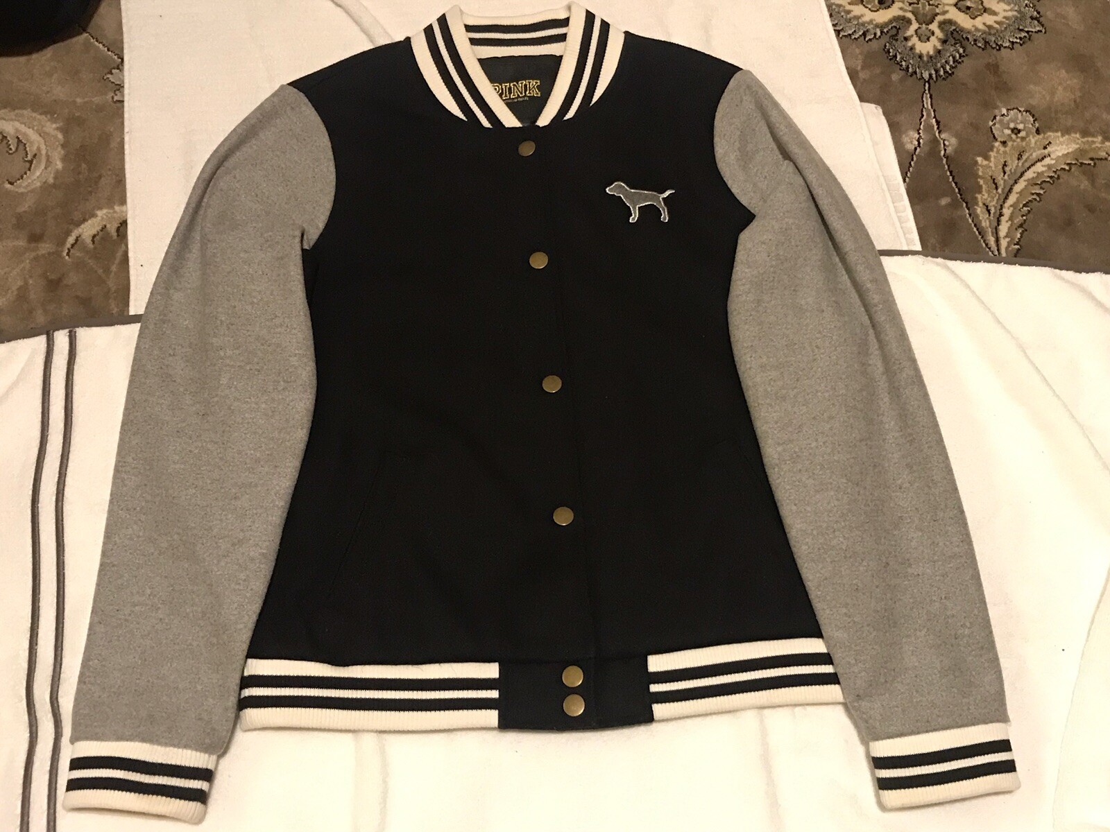 Victorias Secret Pink Varsity Jacket bomber Coat RARE… Gem