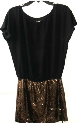 express black and gold sequin dress EXPRESS Gold Sequin Mini Tank Cocktail Dress Women L Vneck Black Party New  Year