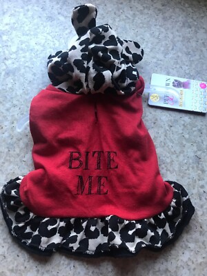 MACBETH COLLECTION Red/Animal Print ''BITE ME'' HOODIE DRESS Puppy/Dog medium