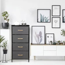 Dresser For Bedroom With 4 Drawers Fabric Dressers 36.4" High Spacious Home Gray