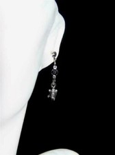 BLACK CZs AND TURTLE DROP STUDS EARRINGS 14KT WHITE GOLD PLATE FILL