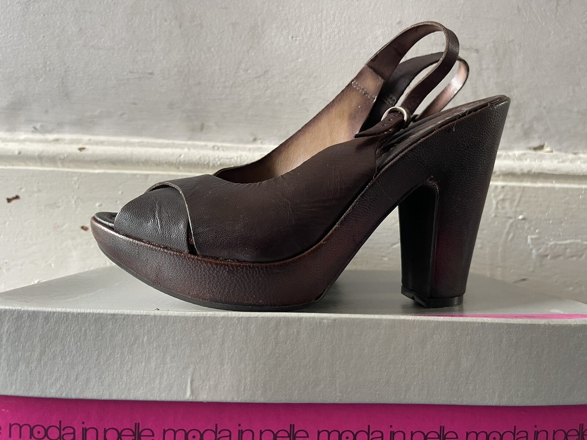 MODA IN PELLE WOMENS WEDGE HIGH HEEL REAL LEATHER PEEP TOE SHOES