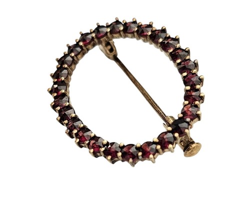 14K Yellow Gold Garnet Open Round Pin, Trombone Clasp L866 - Picture 5 of 13
