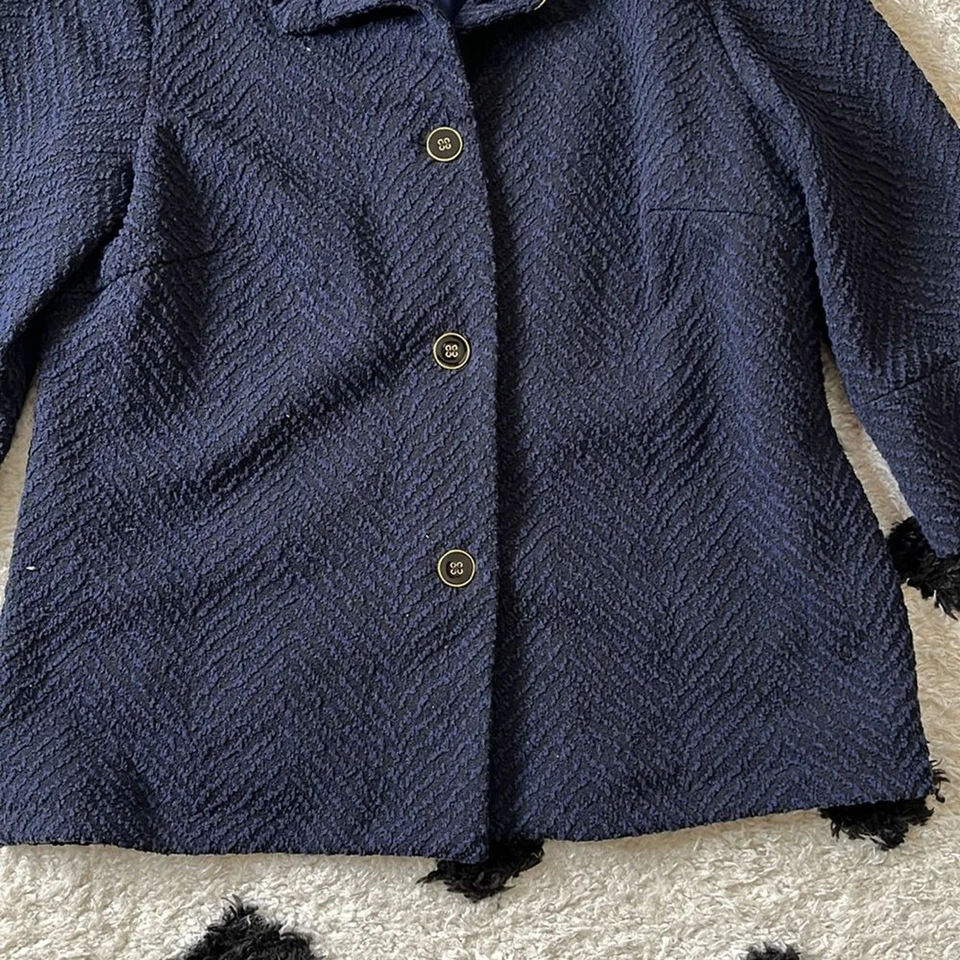 J. McLaughlin Mujer Talla XS Azul Marino Chevron Texturizado Blazer Manga 3/4 Chaqueta Foto 2 de 4
